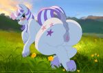  amaichix anus big_butt butt detailed_background equid equine female feral friendship_is_magic genitals grass hair looking_back mammal mature_female my_little_pony outside plant purple_hair pussy raised_tail solo twilight_velvet_(mlp) 