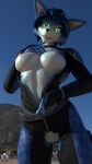  2020 3d_(artwork) anthro beach bedroom_eyes big_breasts blue_body blue_ears blue_fur blue_hair blue_tail bodysuit breasts canid canine clothed clothing crotchless_clothing digital_media_(artwork) female fox fur genitals green_eyes hair hi_res krystal looking_at_viewer mammal mostly_nude mountain multicolored_body multicolored_ears multicolored_fur narrowed_eyes nintendo partially_clothed public pussy sea seaside seductive signature skinsuit smile solo star_fox teeth text tight_clothing torn_bodysuit torn_clothing torn_spacesuit unzipped unzipped_bodysuit unzipping video_games vyprae water white_inner_ear 