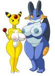  absurd_res ampharos anthro areola arms_under_breasts bedroom_eyes belly big_breasts blue_nipples blush breasts duo female genitals hand_on_chest hi_res huge_breasts inverted_nipples looking_at_viewer multicolored_body narrowed_eyes navel nintendo nipples nude one_eye_closed pok&eacute;mon pok&eacute;mon_(species) pussy seductive slightly_chubby smile swampert tan_nipples tansau thick_thighs two_tone_body video_games wink 