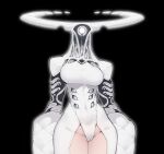  1girl arms_at_sides black_background breasts collarbone colored_eyelashes di_yi_xing_zian extra_eyes horns large_breasts looking_at_viewer monster_girl original oversized_forearms oversized_limbs solo 