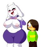  absurd_res ambiguous_gender anthro areola bead_necklace big_breasts blush boss_monster bottomwear bovid bra breasts brown_hair caprine clothing deltarune duo eyes_closed female flashing floppy_ears goat hair hair_over_eye hands_in_both_pockets hi_res horn huge_breasts huge_hips huge_thighs human kris_(deltarune) looking_at_breasts mammal navel nipples one_eye_obstructed open_mouth pants pink_nipples shirt skirt slightly_chubby tan_body tan_skin tansau thick_thighs topwear toriel undertale undertale_(series) underwear video_games wide_hips 