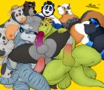  &lt;3 ahnik_(character) anal balls blush bovid bovine canid canine cattle felid feline fellatio genitals giant_panda group group_sex hi_res lipecachorrinho lizard male male/male mammal oral orgy penile penis reptile rimming scalie sex signature simple_background ursid yellow_background 