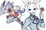  beastars bread butter canid canine canis clothing crossgender dairy_products dramatic female flower food haru_(beastars) hi_res lagomorph legoshi_(beastars) leporid male male/female mammal plant rabbit rose_(flower) running sparkles uniform valentitans wolf 