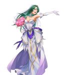  1girl bridal_veil cecilia_(fire_emblem) dress fire_emblem fire_emblem:_the_binding_blade fire_emblem_heroes full_body gold_trim green_eyes green_hair hair_ornament highres kainown long_hair non-web_source official_art sidelocks strapless strapless_dress transparent_background veil wedding_dress white_dress 