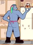  2022 alien alien_humanoid apron bismuth_(steven_universe) butt cartoon_network clothed clothing detailed_background digital_drawing_(artwork) digital_media_(artwork) english_text female food gem_(species) hair hi_res holding_food holding_object humanoid lewdware looking_at_viewer shaded signature solo steven_universe text video_in_description 