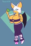  absurd_res anthro barely_contained barely_contained_breasts big_breasts bottomwear breast_expansion breasts cleavage cleavage_overflow clothed clothing crop_top digital_media_(artwork) expansion female hi_res holding_object huge_breasts hyper hyper_breasts jewelry midriff nokamiwd pants rouge_the_bat sega shirt simple_background solo sonic_the_hedgehog_(series) topwear wardrobe_malfunction wings 