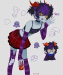  1boy absurdres arm_warmers black_hair cape choker colored_sclera colored_skin eridan_ampora glasses grey_skin highres homestuck horns iina934 multicolored_hair otoko_no_ko plaid plaid_skirt scarf short_hair skirt streaked_hair striped striped_scarf tank_top troll_(homestuck) yellow_sclera 