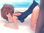  1girl all_fours aoi_nagisa blood blush breasts brown_hair buttjob censored cum cum_on_body cum_on_clothes cum_on_lower_body dark_skin dark_skinned_male doggystyle hair_ornament hanging_breasts hetero impossible_clothes interracial medium_breasts mosaic_censoring one-piece_swimsuit one-piece_tan open_mouth penis penis_under_clothes petite pool poolside purple_eyes quadrastate rape saliva sex solo_focus strawberry_panic! swimsuit swimsuit_aside tan tanline tears vaginal virgin 