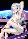  arm_up armpits breasts gundam gundam_00 hand_behind_head long_hair long_legs nipples pussy see-through silver_hair skinny small_breasts solo soma_peries umedama_nabu yellow_eyes 