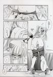  1girl alchemist_(ragnarok_online) bent_over comic doujinshi greyscale monk_(ragnarok_online) monochrome nakajima_yuka ponytail public ragnarok_online translation_request 