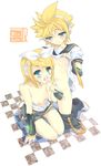  1girl areolae blonde_hair blue_eyes blush bow breasts brother_and_sister cum erection facial fellatio foreskin hair_bow handjob headphones hetero incest kagamine_len kagamine_rin nipples open_mouth oral penis phimosis pinky_out sacchi shirt_lift siblings small_breasts testicles twincest twins vocaloid 