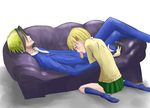  1girl artist_request blush couch error fellatio hetero katsuragi_yako majin_tantei_nougami_neuro nougami_neuro oral penis school_uniform skirt socks 