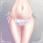  1girl border close-up gradient gradient_background grey_background highres layered_clothing layered_panties lower_body navel original panties ribbon side-tie_panties solo stomach thigh_gap thighs underwear underwear_only white_border white_panties white_ribbon yanlan_feixue 