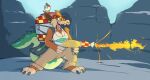  activision anthro barefoot breasts canid canine canis cleavage clothed clothing crash_bandicoot_(series) crocodile crocodilian crocodylid crossgender dingo dingodile evil_grin fangs feet female flamethrower fuel_tank hi_res hybrid mammal mtf_crossgender ranged_weapon reptile scalie sharkrags smile solo video_games weapon 