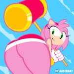  absurd_res amy_rose anthro butt butt_focus clothed clothing colored colored_outline eulipotyphlan female gloves handwear hedgehog hi_res looking_back mammal momozuki piko_piko_hammer sega solo sonic_the_hedgehog_(series) 