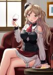  1girl alcohol kantai_collection looking_at_viewer mayura2002 sitting solo wine zara_(kancolle) zara_due_(kancolle) 