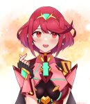  1girl bangs black_gloves breasts chest_jewel earrings fingerless_gloves gem gloves headpiece highres jewelry large_breasts pyra_(xenoblade) reason3_s red_eyes red_hair short_hair solo swept_bangs tiara xenoblade_chronicles_(series) xenoblade_chronicles_2 