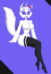  absurd_res anthro app black_clothing black_legwear blue_background blue_eyes breasts canid canine clothing clyde_(discord) discord_(app) female fox hi_res humanoid legwear mammal samrunner simple_background solo thick_thighs thigh_highs white_body white_skin 