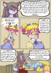  2014 anthro babystar biped clothing comic detailed_background dialogue english_text felid feline female fur furniture group hair hi_res lying lynx male mammal onesie pacifier sofa speech_bubble standing star_(babystar) text trio 