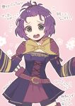  1girl belt bernadetta_von_varley bike_shorts fire_emblem fire_emblem:_three_houses fire_emblem_warriors:_three_hopes flying_sweatdrops forehead grey_eyes purple_hair quiver sweat tefutene topknot 