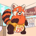  1:1 2022 ailurid anthro biped detailed_background dialogue diaper disney english_text fur hi_res inside japanese_text male mammal open_mouth pixar red_panda shadyadi1 signature solo standing text turning_red 