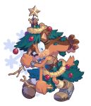 1girl blue_eyes bracelet brown_fur christmas christmas_ornaments christmas_tree evan_stanley fighting_stance hairband highres jewelry looking_at_viewer multicolored_fur necklace orange_fur shoes sleeveless snowflakes sonic_(series) sonic_boom_(game) star_(symbol) stick sticks_the_badger tank_top wood 