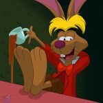  1:1 alice_in_wonderland_(1951) barefoot beverage disney feet hair hi_res lagomorph leporid male mammal march_hare rabbit soles solo sorcererlance tea toes 