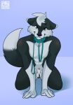  2022 anthro balls canid canine canis collar domestic_dog fur genitals good_boy hi_res kaionart leash male male/male mammal solo wolf 