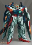  absurdres aqua_eyes english_commentary grey_background gun gundam gundam_wing highres holding holding_gun holding_shield holding_weapon looking_ahead mecha mechanical_wings mobile_suit no_humans science_fiction shield sky_(sky_sheno) solo standing v-fin weapon wing_gundam wings 