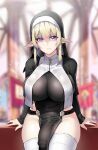  b_o_x big_breasts big_penis blonde_hair breasts bulge covered_breasts elf embarrassed female flaccid genitals hair herm hi_res humanoid humanoid_pointy_ears intersex measurements nun penis purple_eyes sitting solo stats 