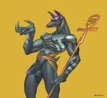  ankh anthro anubian_jackal anubis artbaphomet balls canid canine canis deity egyptian_mythology foreskin genitals jackal male mammal middle_eastern_mythology muscular mythology nipples penis solo tight_foreskin vein veiny_penis 