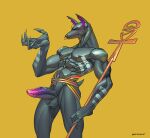  ankh anthro anubian_jackal anubis artbaphomet balls canid canine canis deity egyptian_mythology erection genitals jackal male mammal middle_eastern_mythology muscular mythology solo tight_foreskin uncur 