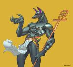  ankh anthro anubian_jackal anubis artbaphomet balls bottomwear canid canine canis clothing deity egyptian_mythology genitals jackal loincloth male mammal middle_eastern_mythology muscular mythology nipples solo 