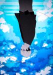  1boy blue_sky blue_theme cloud cloudy_sky highres killing_stalking looking_at_viewer monochrome oh_sangwoo sky sono_(sononew) string string_of_fate undercut upside-down 