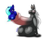  2017 absurd_res anthro balls big_penis blue_body blue_eyes blue_hair blue_nipples breasts canid canine canis cock_vore crossed_arms digital_media_(artwork) duo earth_pony equid equine fan_character female fur genitals grey_body grey_fur gynomorph gynomorph/female hair hasbro hi_res horse huge_penis hyper hyper_genitalia hyper_penis igglypou intersex intersex/female mammal my_little_pony navel nipples penile penis pink_nipples pink_nose pony signature smile vore white_hair white_tail willing_prey wolf 
