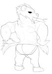  2022 absurd_res anthro back_bulge biceps big_deltoids big_muscles big_triceps black_and_white bristol butt claws clothed clothing deltoids digital_drawing_(artwork) digital_media_(artwork) empty_eyes fan_character frown full-length_portrait giant_panda glare half-closed_eyes hi_res humanoid_hands jockstrap jockstrap_only latissimus_dorsi looking_at_viewer looking_away looking_back male male_anthro mammal manly monochrome muscular muscular_anthro muscular_male narrowed_eyes neck_tuft nintendo open_frown open_mouth pangoro plantigrade pok&eacute;mon pok&eacute;mon_(species) portrait rear_view simple_background skimpy solo standing triceps tuft underwear ursid video_games wheat_in_mouth white_background 