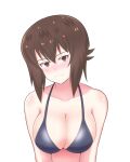  1girl bangs bikini black_bikini blush breasts brown_eyes brown_hair cleavage closed_mouth frown girls_und_panzer halterneck head_tilt iteza_(flapper_girl_25) looking_at_viewer nishizumi_maho short_hair simple_background solo swimsuit upper_body white_background 