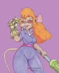  2022 anthro blue_eyes buckteeth chip_&#039;n_dale_rescue_rangers chip_n&#039;death clothing disney female gadget_hackwrench hair holding_object holding_screwdriver holding_tool infinity_gauntlet mammal mouse murid murine open_mouth orange_hair overalls pink_nose purple_background red_sclera rodent screwdriver simple_background solo teeth tools 