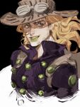  1boy beard blonde_hair brown_hair facial_hair goggles goggles_on_headwear green_eyes grills grin gyro_zeppeli hat highres jojo_no_kimyou_na_bouken long_hair male_focus puppetjackmj smile solo steel_ball_run 