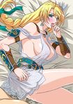  bed blonde_hair blush braid clothed_sex cum cum_in_pussy feathers fingernails long_fingernails lying mature on_side penis rudoni see-through sex solo_focus sophitia_alexandra soulcalibur 