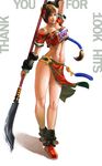  abs artist_request bare_legs bare_shoulders boots braid breasts brown_hair cleavage glaive hair_tubes headband highres long_legs medium_breasts midriff pelvic_curtain polearm ponytail seong_mi-na solo soulcalibur toned vambraces weapon 