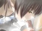  :&gt;= brown_hair copyright_request fellatio green_eyes kikawa_nichi oral penis solo_focus uncensored 