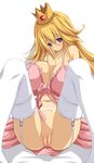  blonde_hair blush breasts crown fct hat huge_breasts long_hair mario_(series) princess_peach pussy solo spread_legs super_mario_bros. thighhighs uncensored 