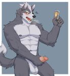  2022 abs absurd_res anthro balls biped blush canid canine canis claws digital_media_(artwork) dipstick_tail erection eye_patch eyewear fangs finger_claws fur gakujo genitals grey_background grey_body grey_fur hair hi_res humanoid_genitalia humanoid_penis male mammal markings masturbation navel nintendo nipples pecs penile penile_masturbation penis simple_background solo star_fox tail_markings video_games white_body white_fur white_hair wolf wolf_o&#039;donnell 