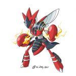  1other armor artist_name commentary english_commentary japanese_armor looking_at_viewer lvl225 pokemon pokemon_(creature) scyther signature simple_background solo standing white_background 