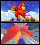  3d_(artwork) absurd_res anthro antonioy111 avian banjo-kazooie beak big_breasts big_butt bird breasts butt city clothing digital_media_(artwork) feathers female footwear genitals green_eyes hand_on_hip hi_res kazooie looking_at_viewer looking_back looking_back_at_viewer macro narrowed_eyes nipples nude open_mouth purple_clothing purple_footwear purple_socks pussy rareware red_body red_feathers socks solo source_filmmaker video_games yellow_beak yellow_body yellow_feathers 