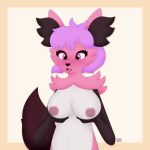  absurd_res anthro areola blush breasts brown_body brown_fur delphox fan_character female fur hi_res holding_breast looking_down max_draws nintendo nipples open_mouth pink_body pink_eyes pink_fur pok&eacute;mon pok&eacute;mon_(species) solo video_games white_body white_fur 