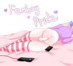  &lt;3 absurd_res anthro armwear bed blue_hair blush clothing cord crop_top eeveelution english_text fan_character foreskin furniture genitals girly hair hi_res jasmine_(jaspixie) jaspixie legwear male navel nintendo on_bed penis phone pink_stripes pok&eacute;mon pok&eacute;mon_(species) presenting presenting_belly presenting_foreskin presenting_penis rubber rubber_clothing shiny_pok&eacute;mon shirt simple_background solo stripes sylveon text thigh_highs tight_foreskin topwear video_games white_background white_penis 