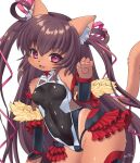  2022 4_fingers alternate_species anthro artist_name blush breasts brown_hair clothed clothing cute_fangs domestic_cat felid feline felis female fingers fur furrification hair hi_res inner_ear_fluff japanese_text kemono looking_at_viewer mammal mizuki_yukikaze nipple_outline pawpads purple_eyes racal_ra signature small_breasts smile smiling_at_viewer solo taimanin_yukikaze tan_body tan_fur text tuft twintails_(hairstyle) white_body white_fur 