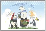  2022 anthro apron avian basket biped bird black_body black_nose blush bread clothing container dot_eyes english_text flower food giant_panda group mammal official_art panda-kun penguin picnic_basket plant polar_bear shirokuma shirokuma_cafe text unknown_artist ursid ursine white_body 